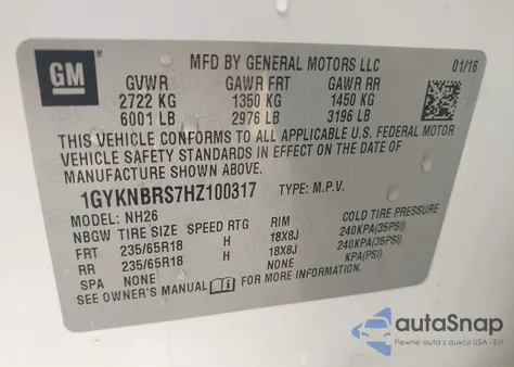 2017 Cadillac Xt5 Luxury z USA, uszkodzony, nr VIN 1GYKNBRS7HZ100317